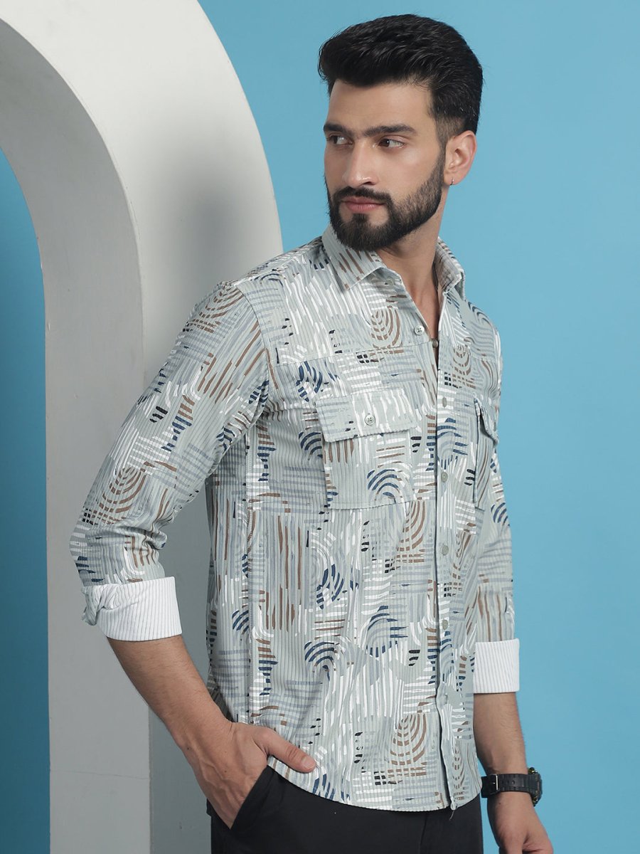 Men Printed Corduroy Cotton Shirt - SF_930Pista_S