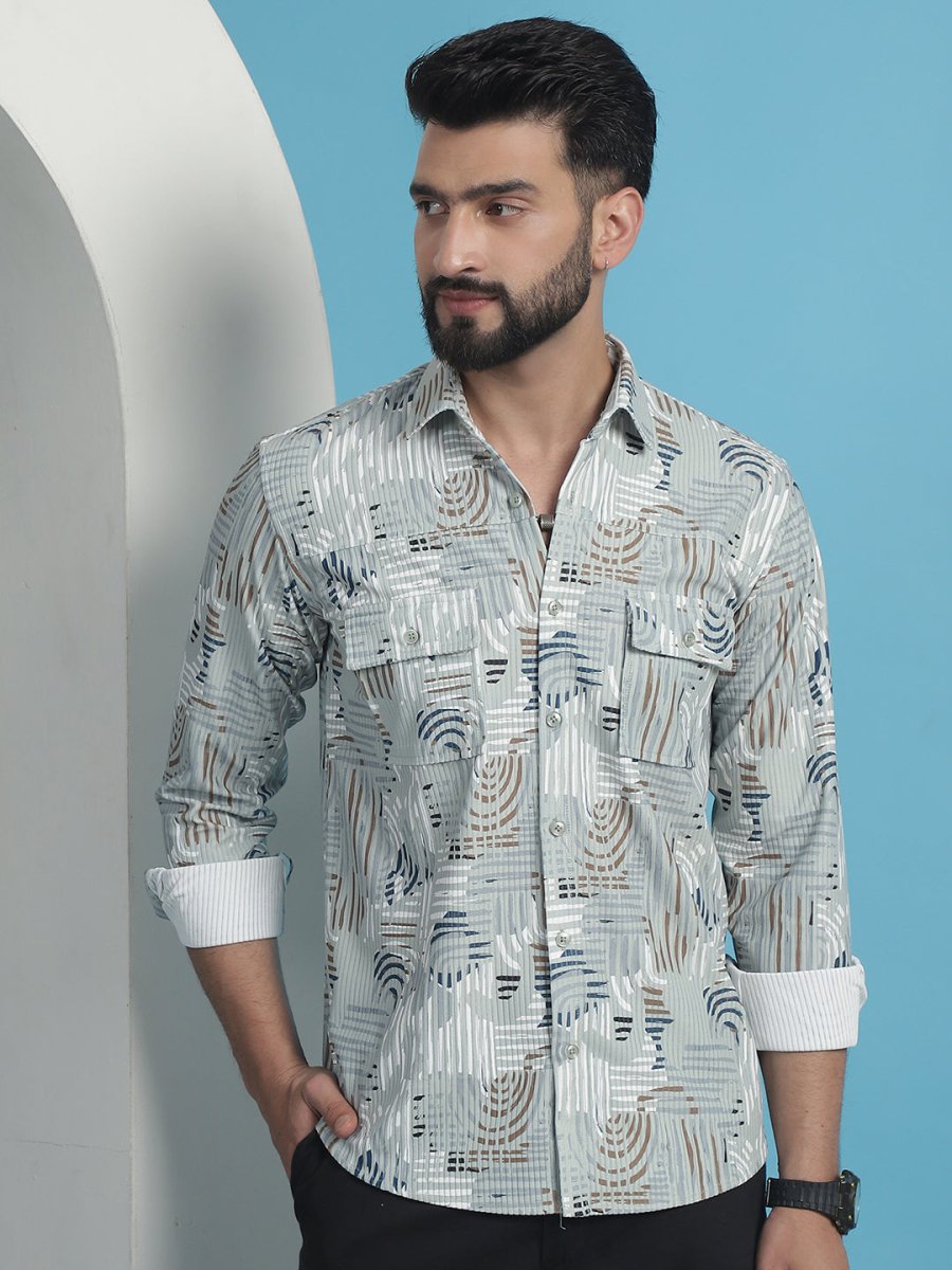 Men Printed Corduroy Cotton Shirt - SF_930Pista_S