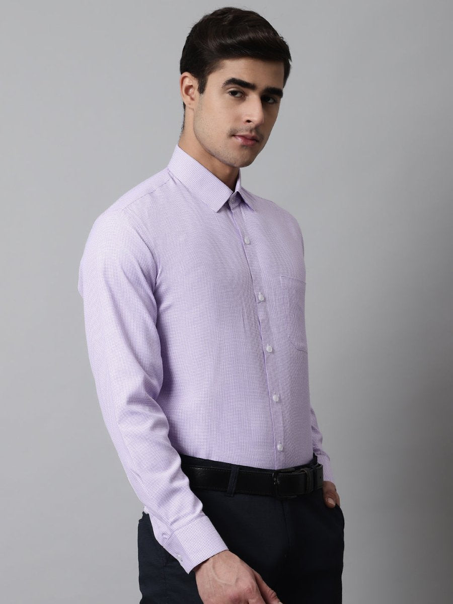 Men Purple Checks Pure Cotton Formal Shirt - SF_849Purple_S