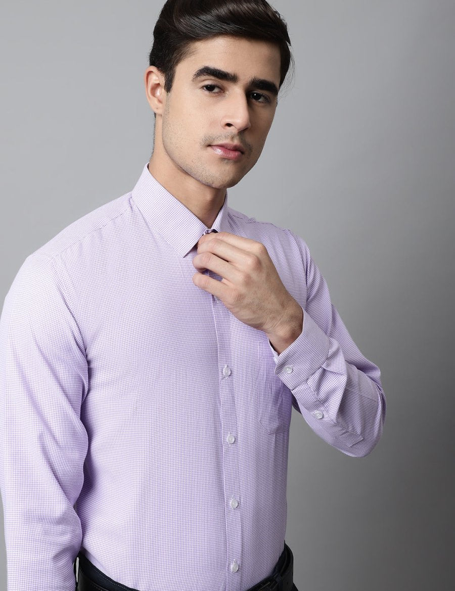Men Purple Checks Pure Cotton Formal Shirt - SF_849Purple_S