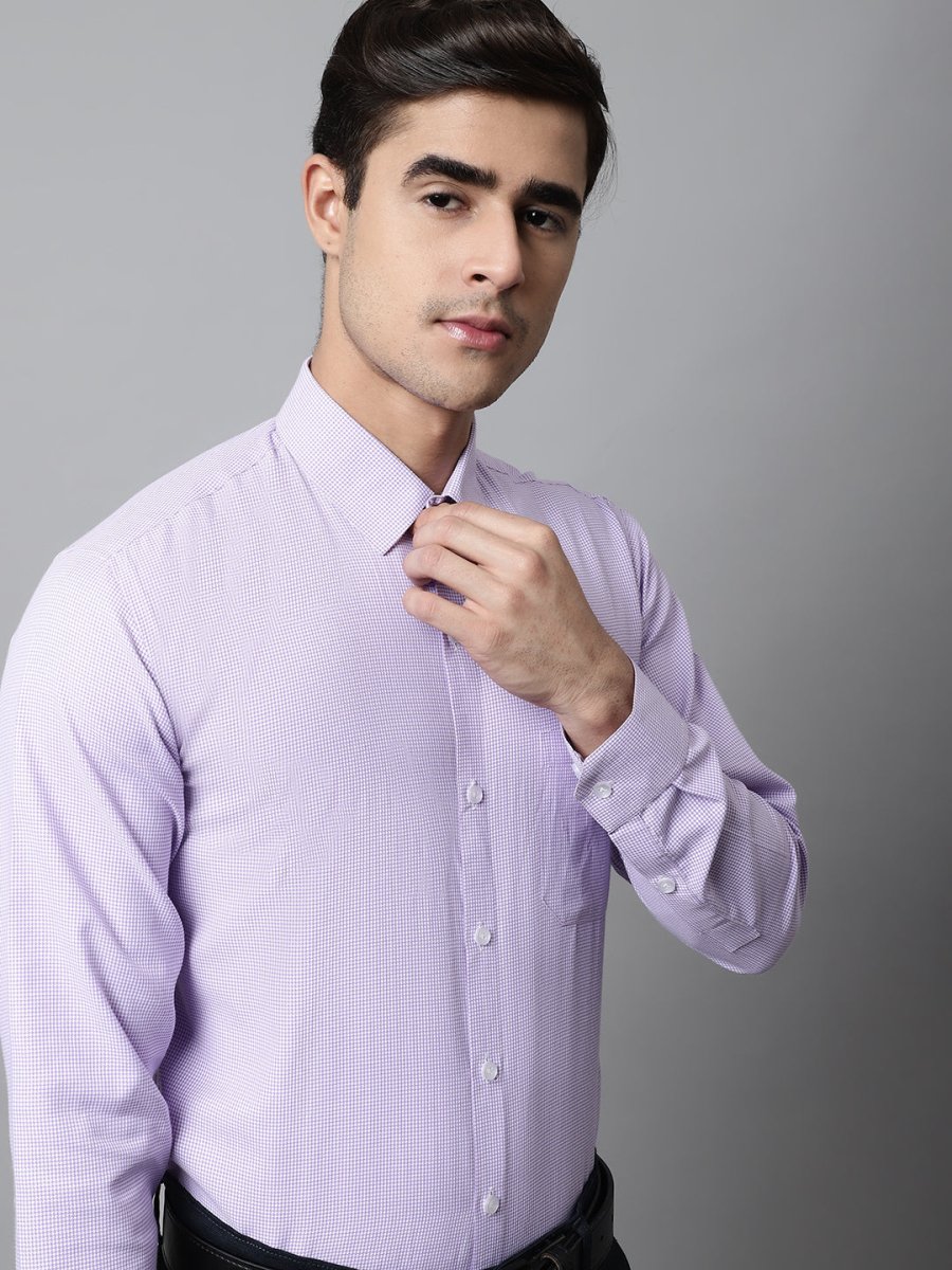 Men Purple Checks Pure Cotton Formal Shirt - SF_849Purple_S