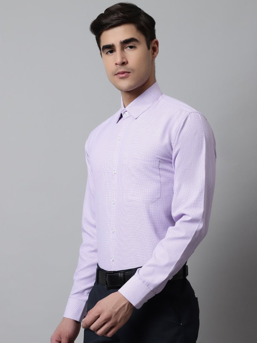 Men Purple Checks Pure Cotton Formal Shirt - SF_849Purple_S