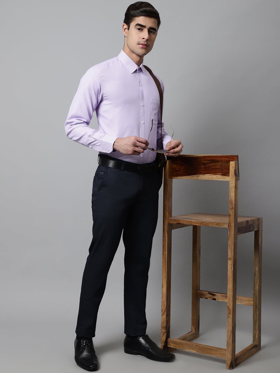 Men Purple Checks Pure Cotton Formal Shirt - SF_849Purple_S