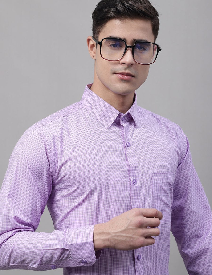 Men Purple Micro Checked Formal Shirt - SF_870Purple_S