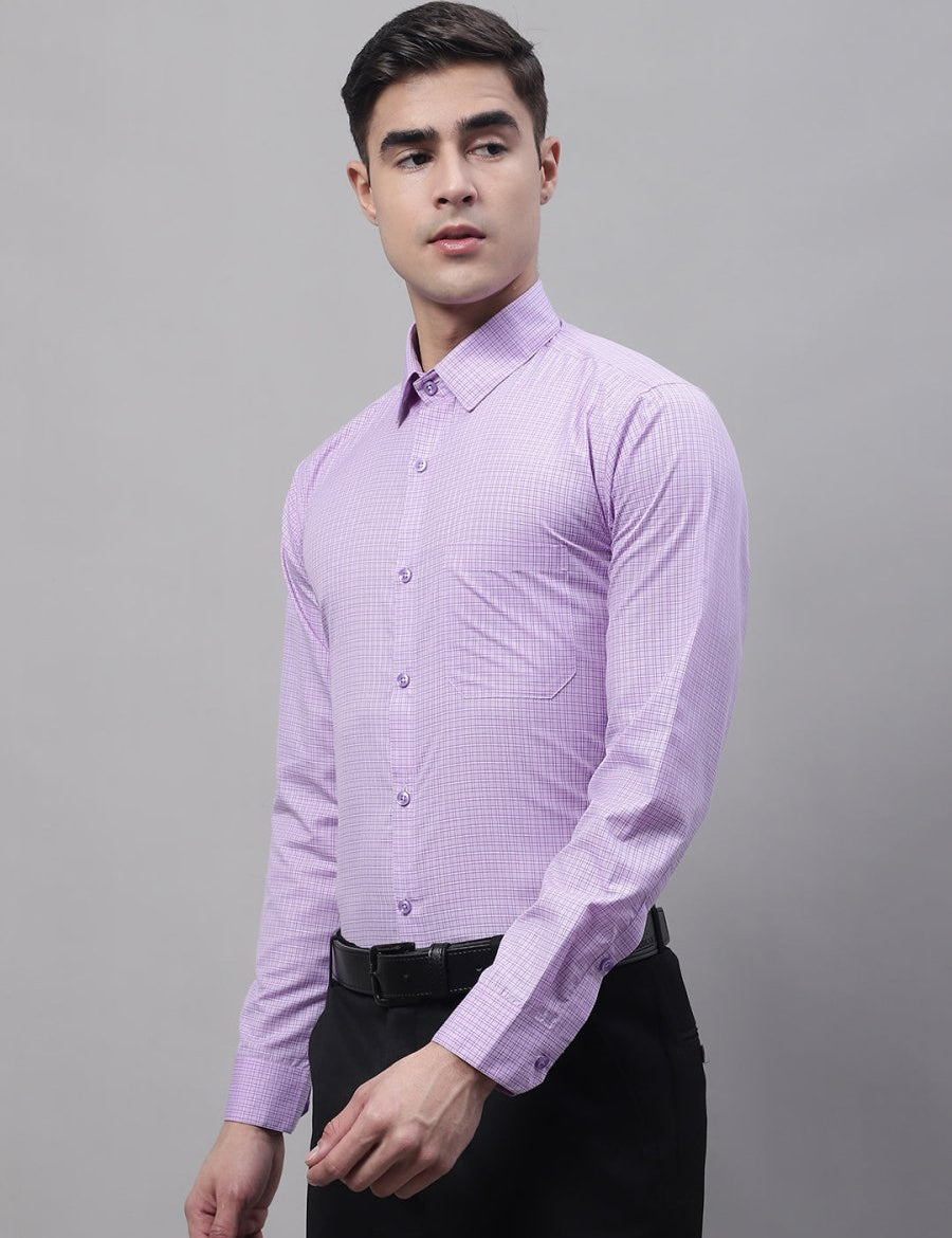 Men Purple Micro Checked Formal Shirt - SF_870Purple_S