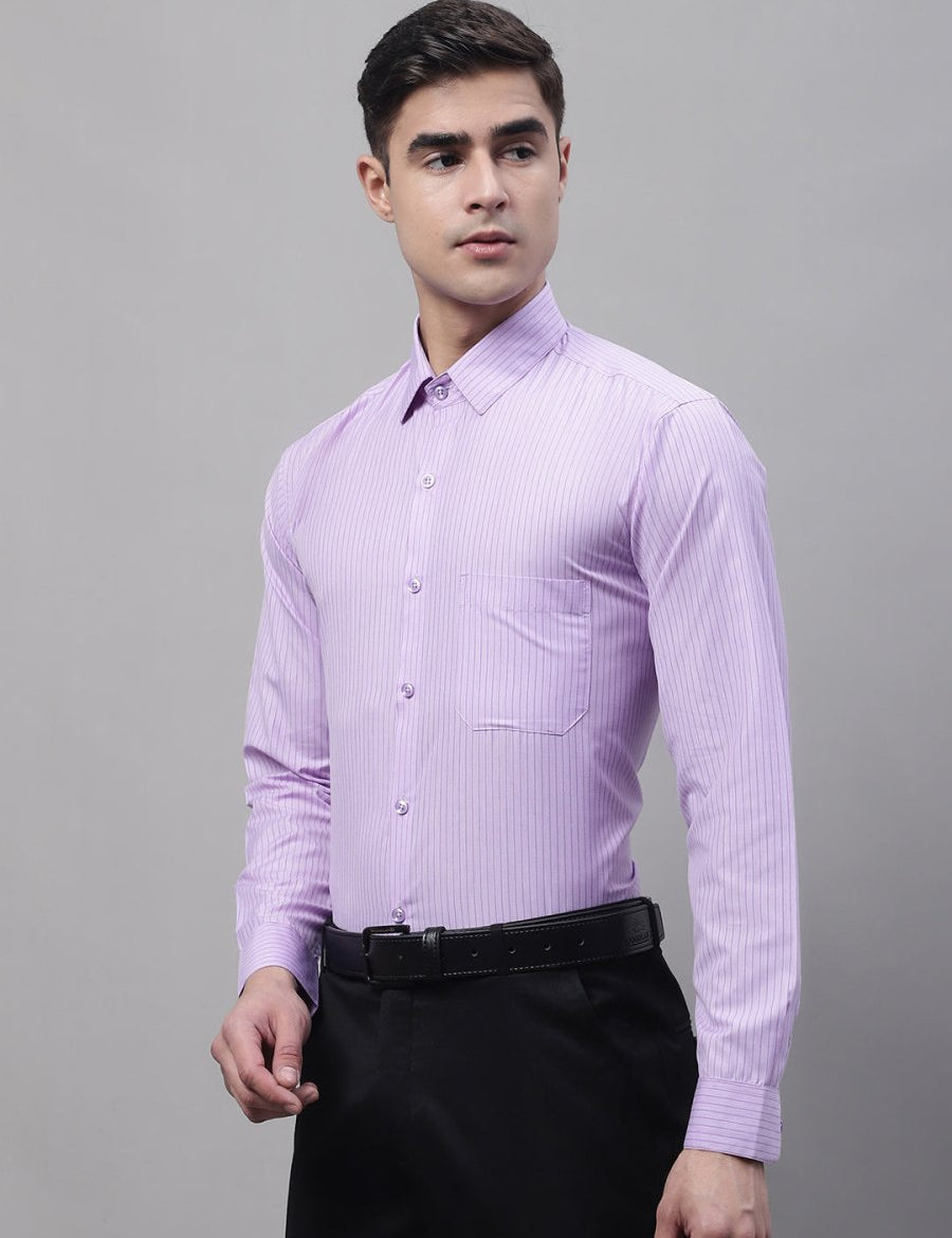 Men Purple Vertical Striped Formal Shirt - SF_872Purple_S