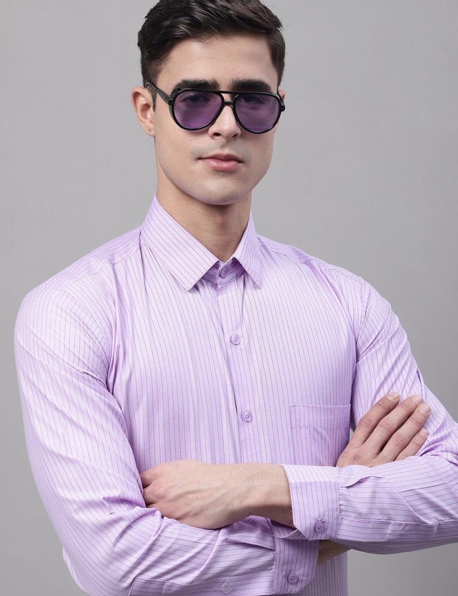Men Purple Vertical Striped Formal Shirt - SF_872Purple_S