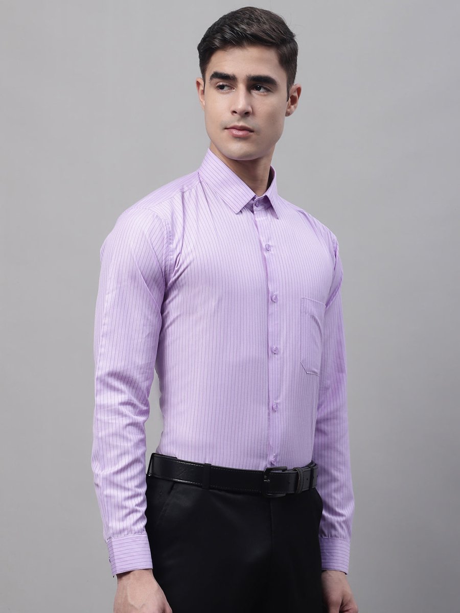 Men Purple Vertical Striped Formal Shirt - SF_872Purple_S