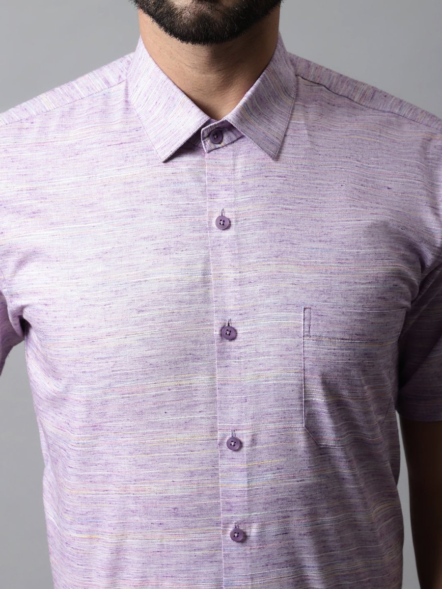 Men Purple Woven Design Short Sleeves Formal Shirt - SF_864Purple_S