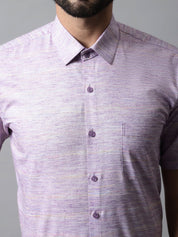 Men Purple Woven Design Short Sleeves Formal Shirt - SF_864Purple_S