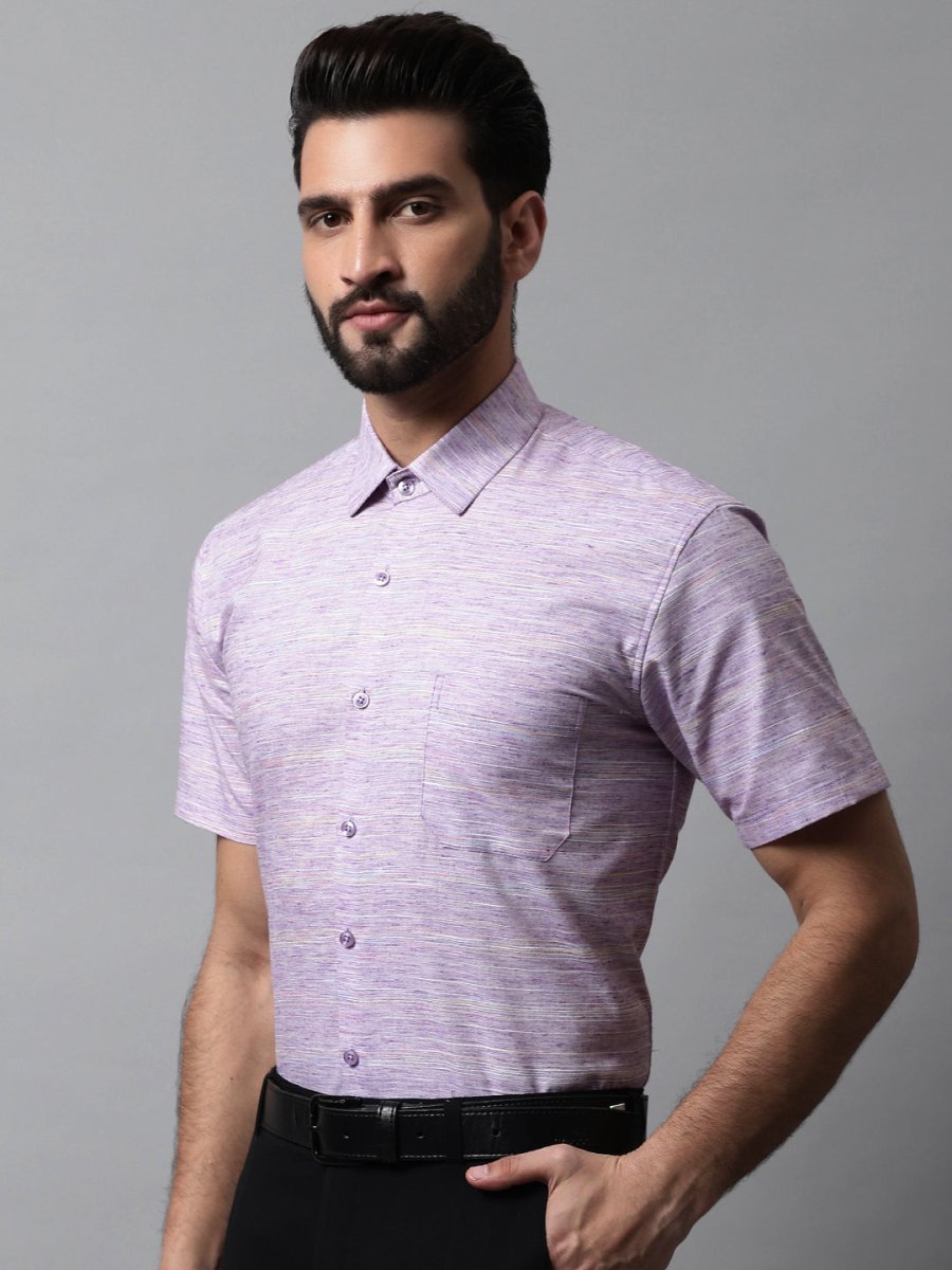 Men Purple Woven Design Short Sleeves Formal Shirt - SF_864Purple_S