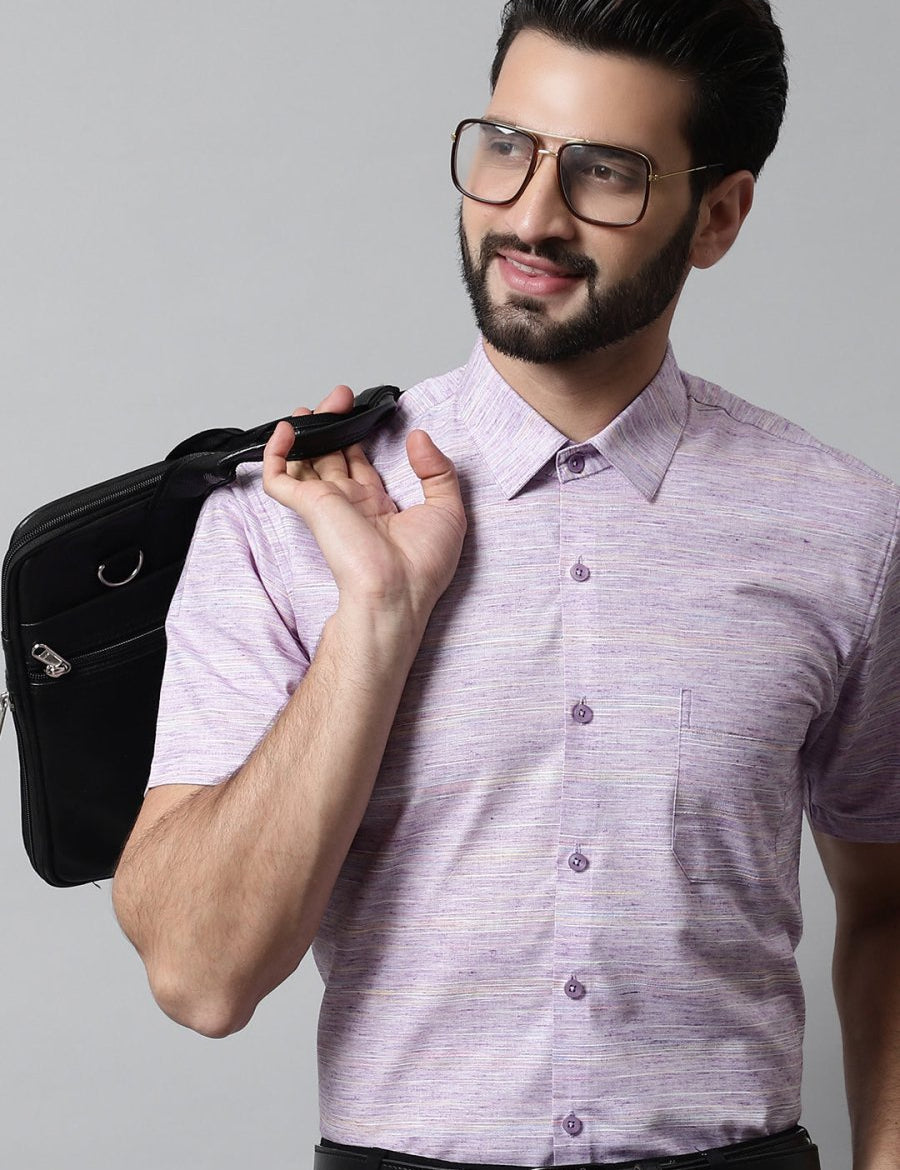 Men Purple Woven Design Short Sleeves Formal Shirt - SF_864Purple_S