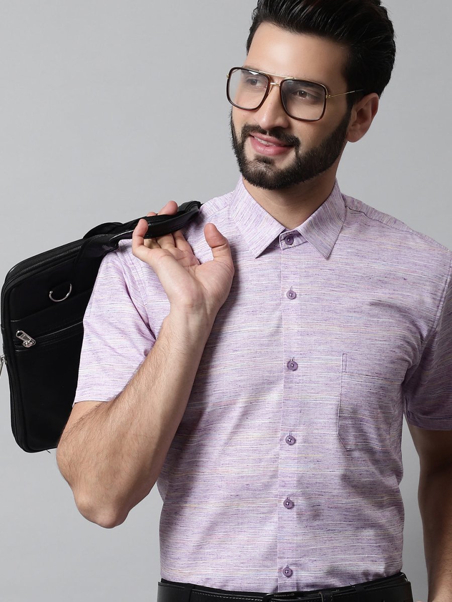Men Purple Woven Design Short Sleeves Formal Shirt - SF_864Purple_S