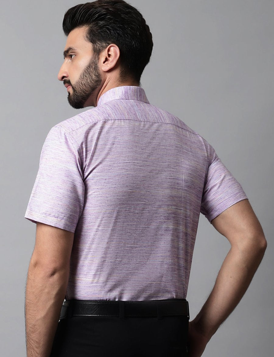Men Purple Woven Design Short Sleeves Formal Shirt - SF_864Purple_S