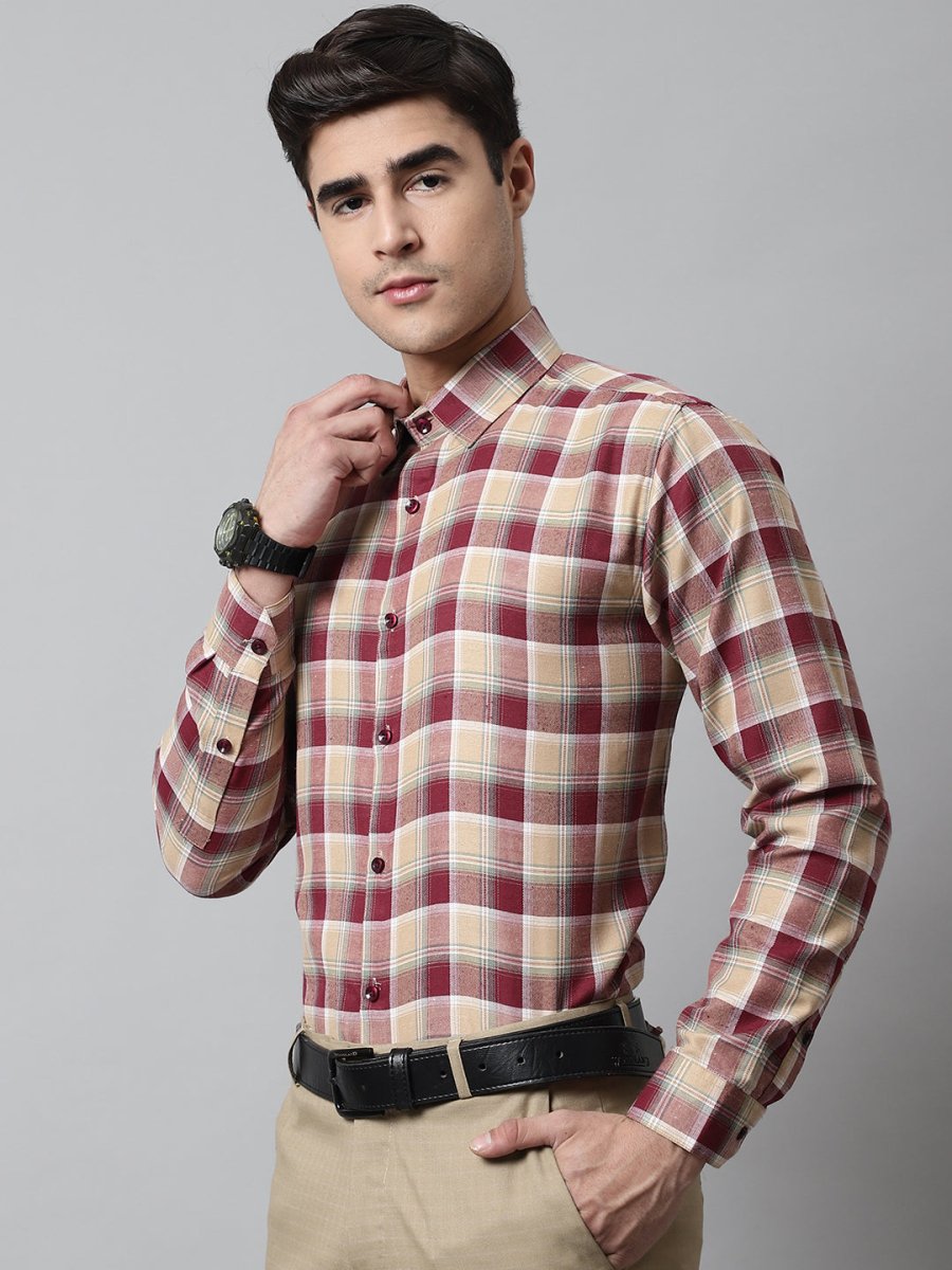 Men Red and Beige Checks Regular Fit Cotton Formal Shirt - SF_854Red_S