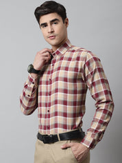 Men Red and Beige Checks Regular Fit Cotton Formal Shirt - SF_854Red_S