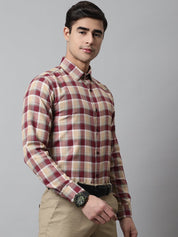 Men Red and Beige Checks Regular Fit Cotton Formal Shirt - SF_854Red_S