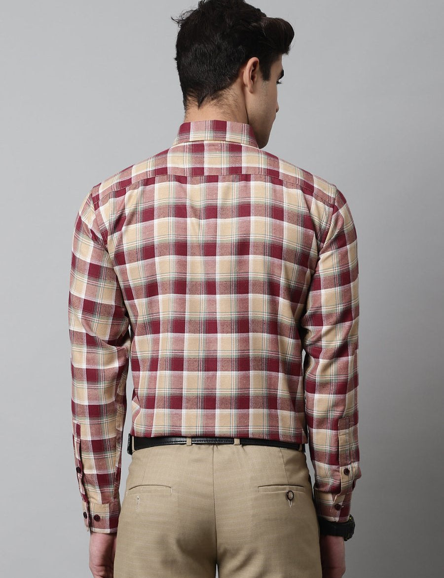 Men Red and Beige Checks Regular Fit Cotton Formal Shirt - SF_854Red_S