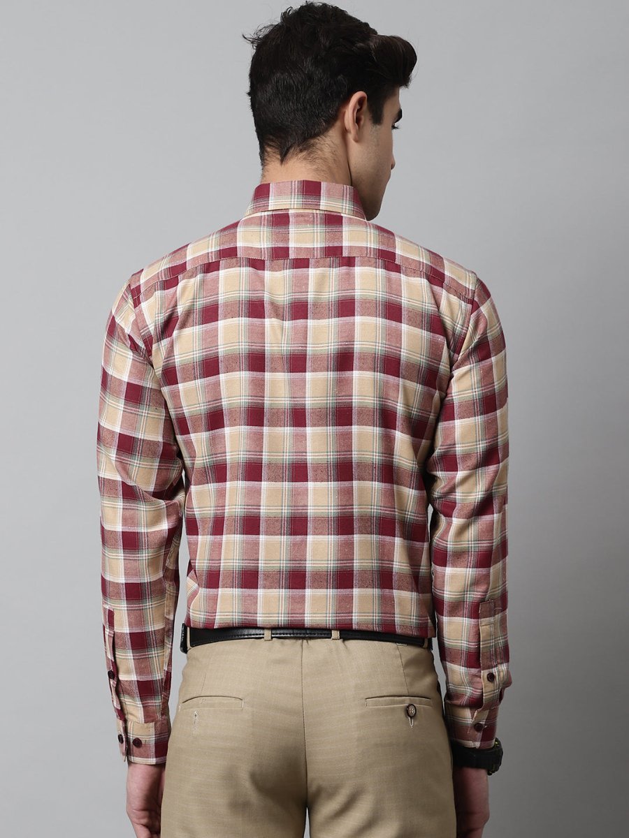 Men Red and Beige Checks Regular Fit Cotton Formal Shirt - SF_854Red_S