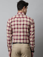 Men Red and Beige Checks Regular Fit Cotton Formal Shirt - SF_854Red_S
