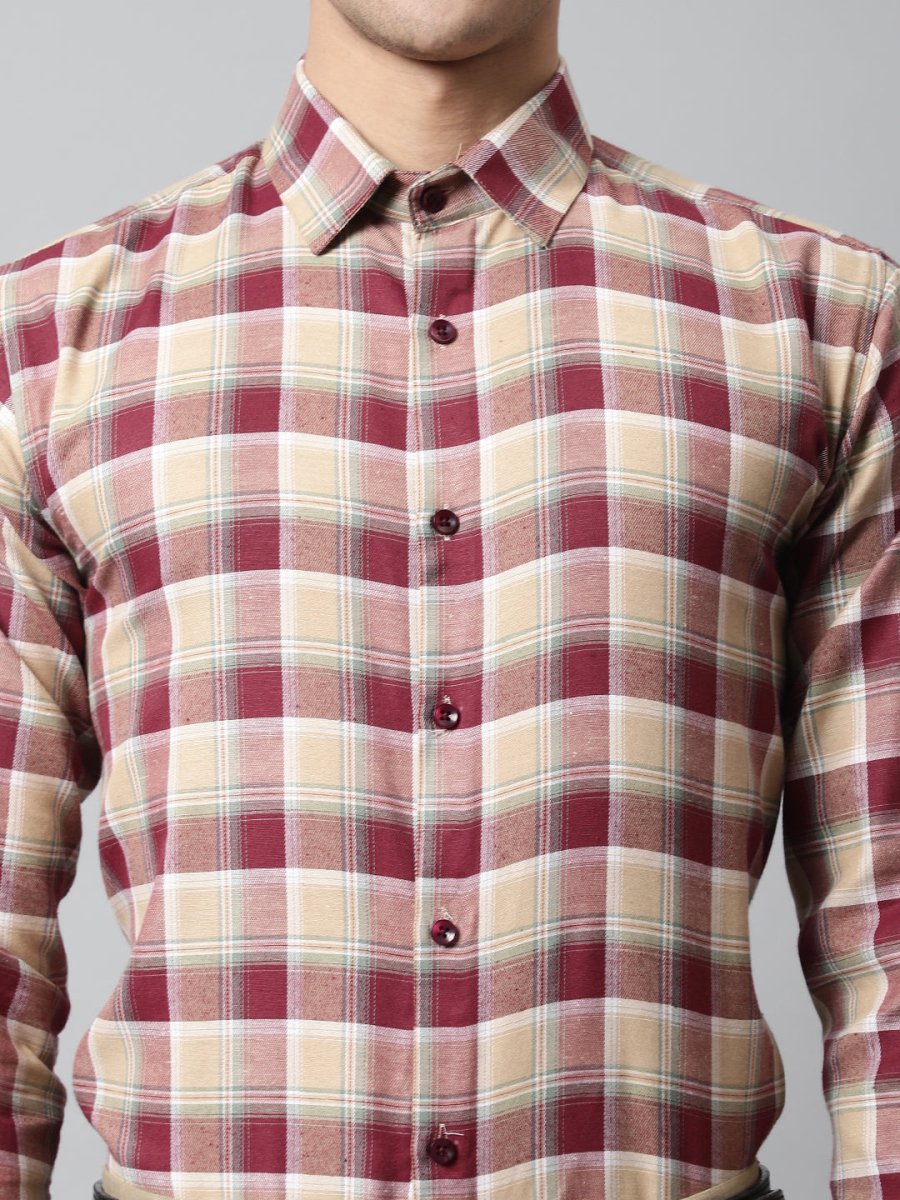 Men Red and Beige Checks Regular Fit Cotton Formal Shirt - SF_854Red_S