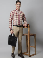 Men Red and Beige Checks Regular Fit Cotton Formal Shirt - SF_854Red_S