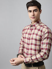 Men Red and Beige Checks Regular Fit Cotton Formal Shirt - SF_854Red_S