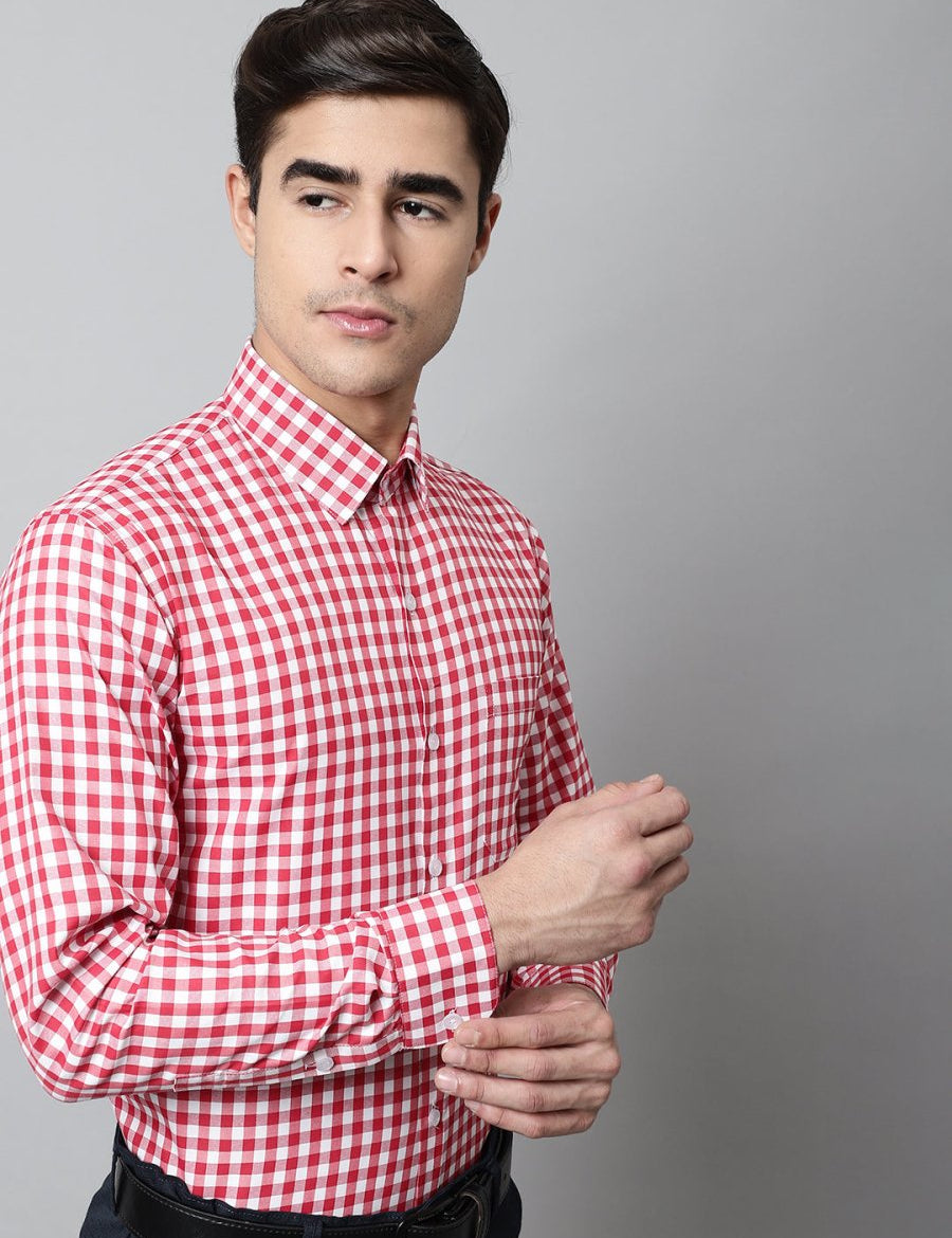 Men Red Checks Pure Cotton Formal Shirt - SF_847Red_S