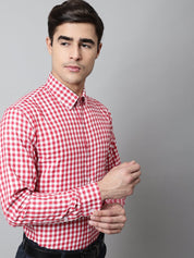 Men Red Checks Pure Cotton Formal Shirt - SF_847Red_S