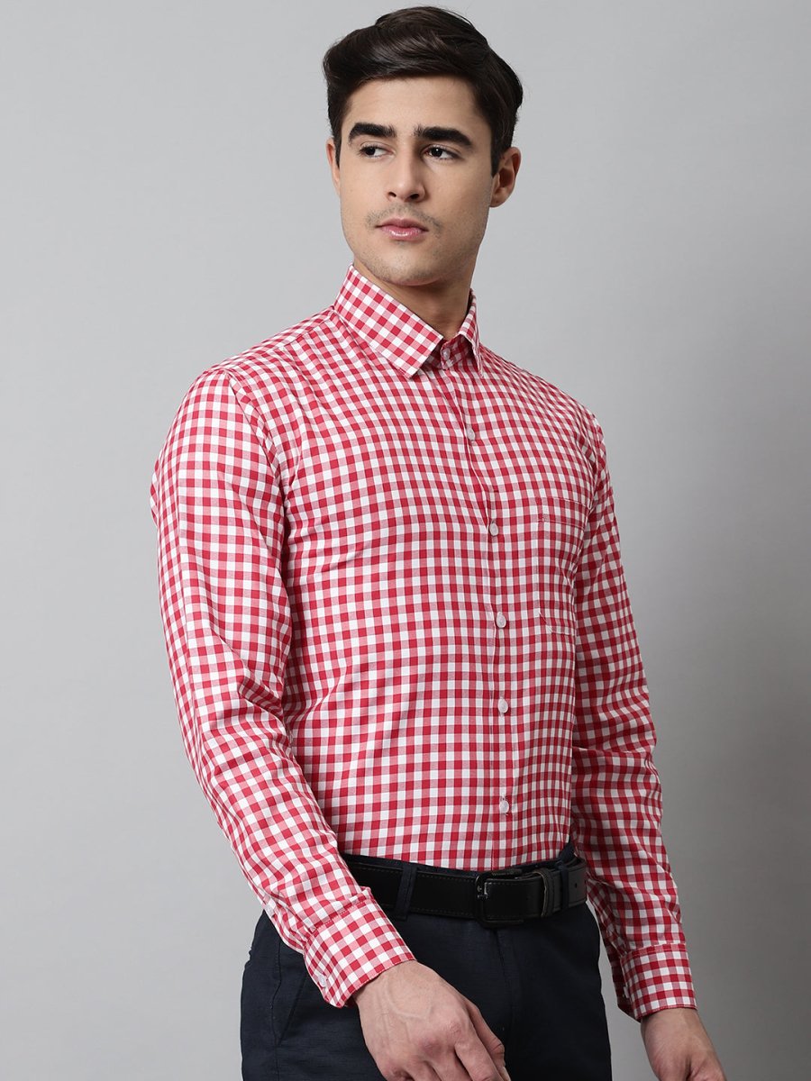 Men Red Checks Pure Cotton Formal Shirt - SF_847Red_S