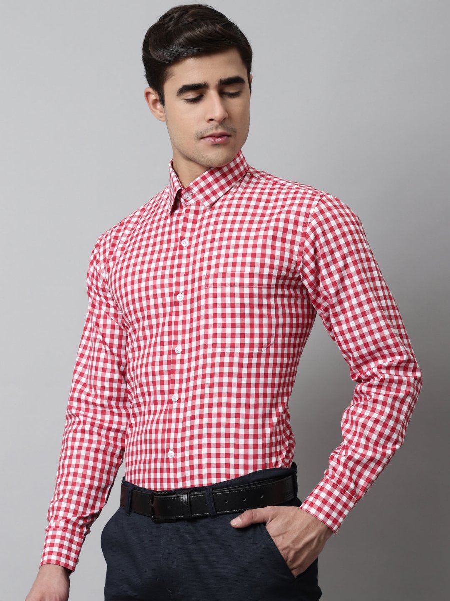 Men Red Checks Pure Cotton Formal Shirt - SF_847Red_S