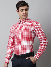 Men Red Checks Pure Cotton Formal Shirt - SF_847Red_S