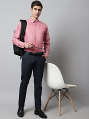 Men Red Checks Pure Cotton Formal Shirt - SF_847Red_S