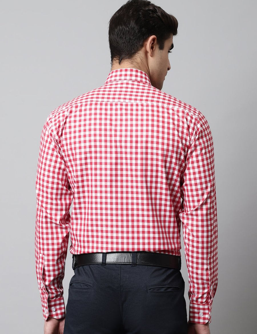 Men Red Checks Pure Cotton Formal Shirt - SF_847Red_S
