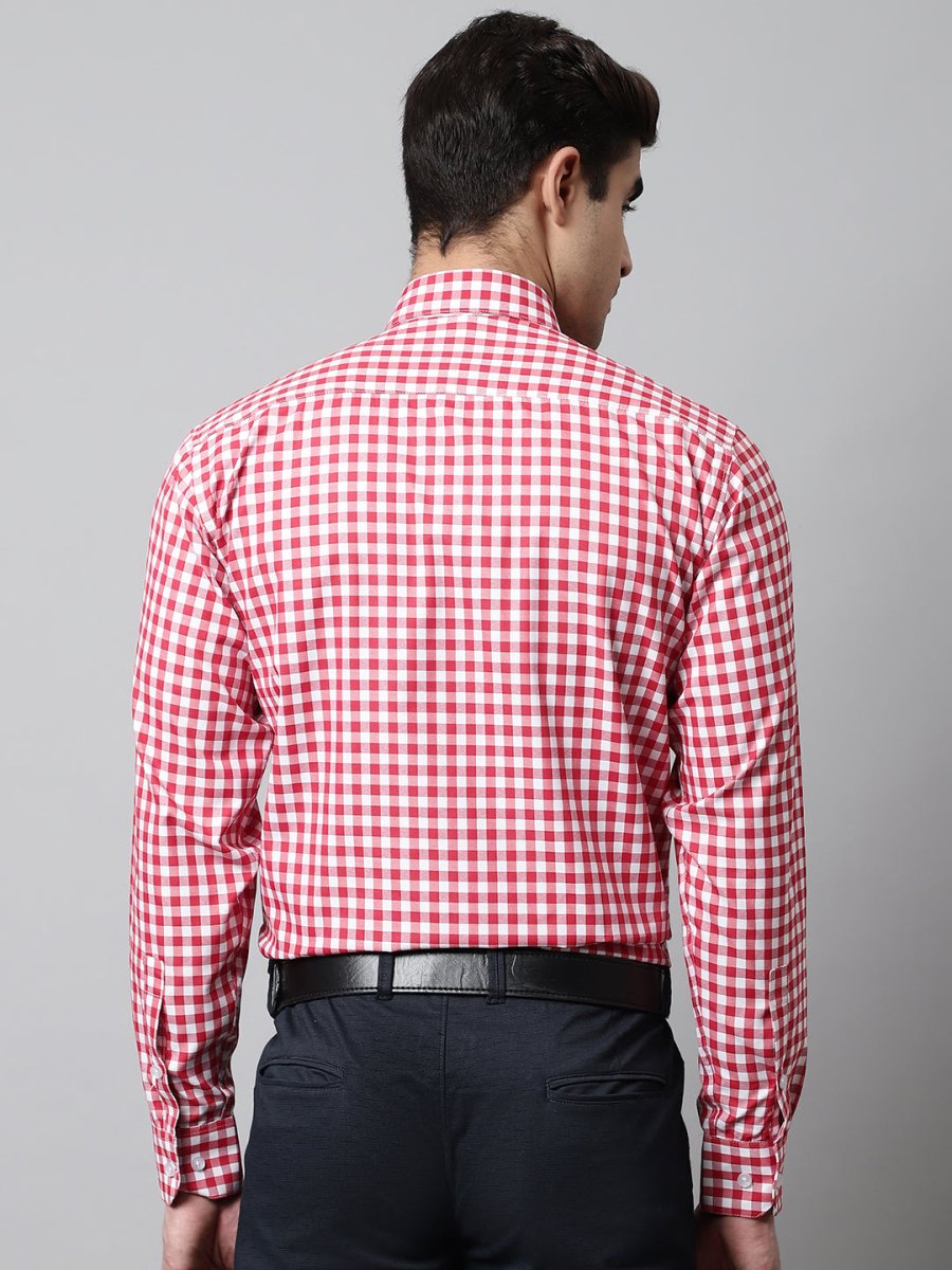 Men Red Checks Pure Cotton Formal Shirt - SF_847Red_S