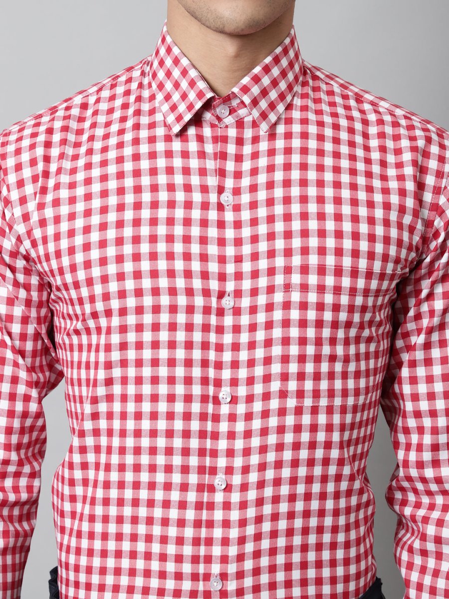 Men Red Checks Pure Cotton Formal Shirt - SF_847Red_S