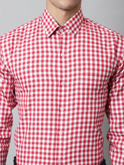 Men Red Checks Pure Cotton Formal Shirt - SF_847Red_S