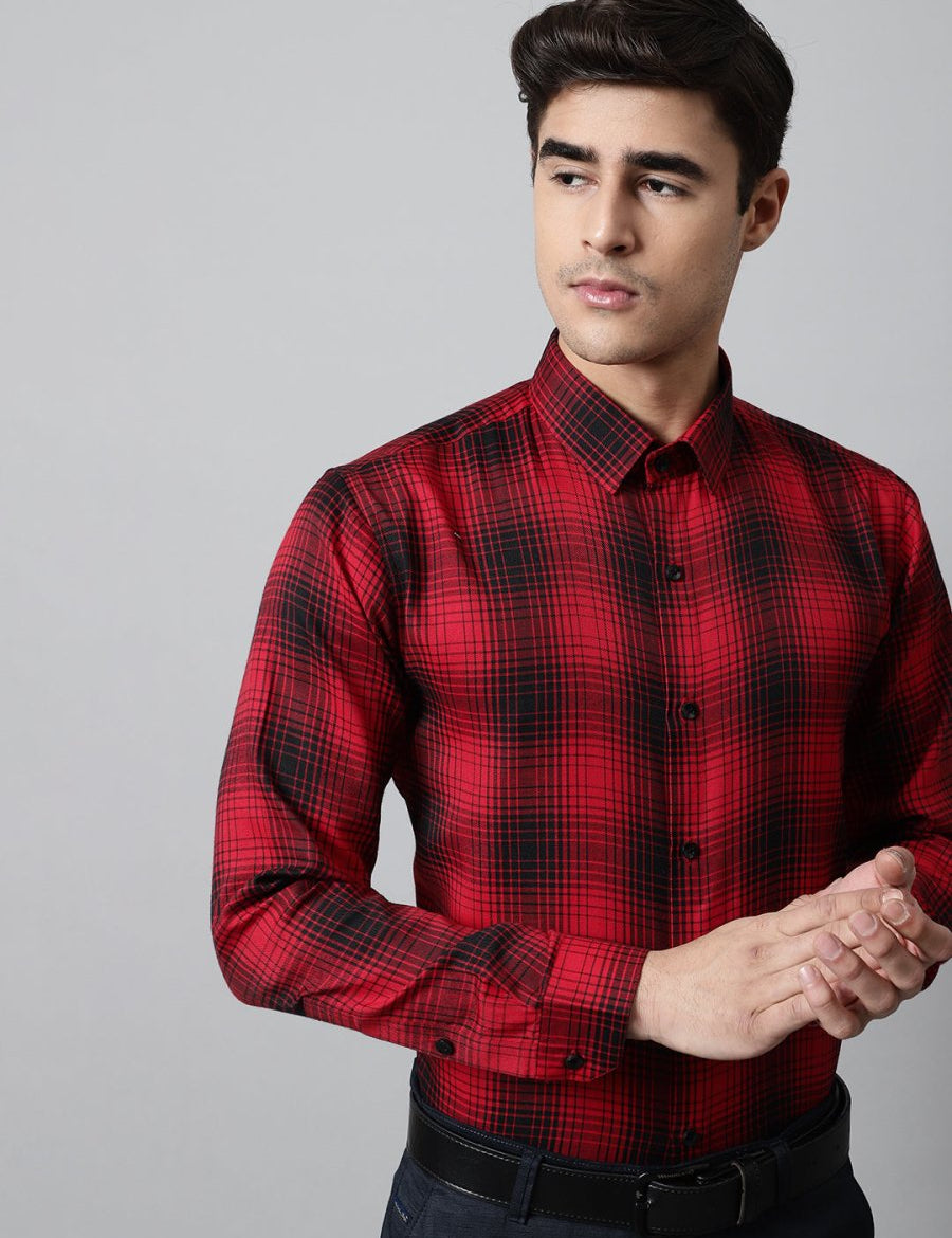 Men Red Checks Regular Fit Cotton Formal Shirt - SF_859Red_S