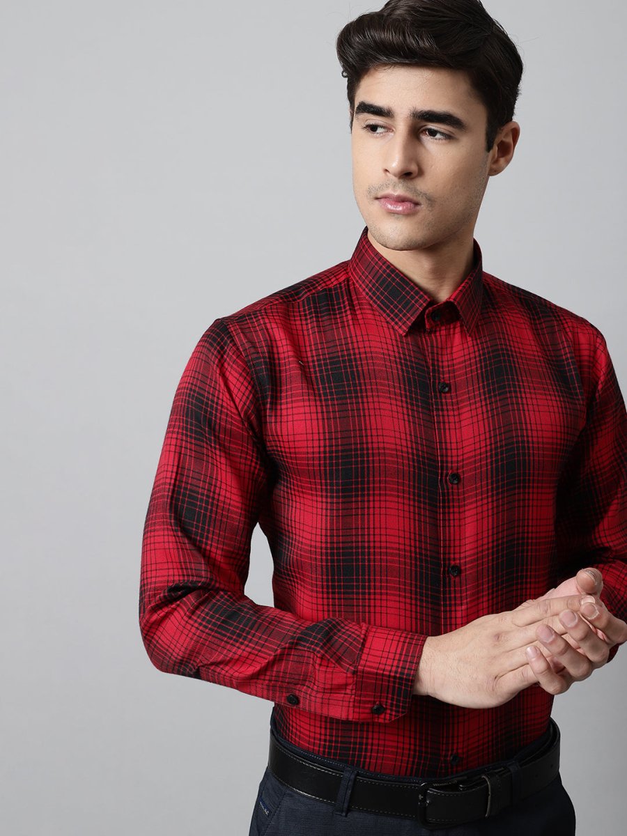 Men Red Checks Regular Fit Cotton Formal Shirt - SF_859Red_S