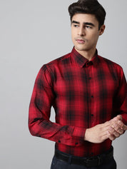 Men Red Checks Regular Fit Cotton Formal Shirt - SF_859Red_S