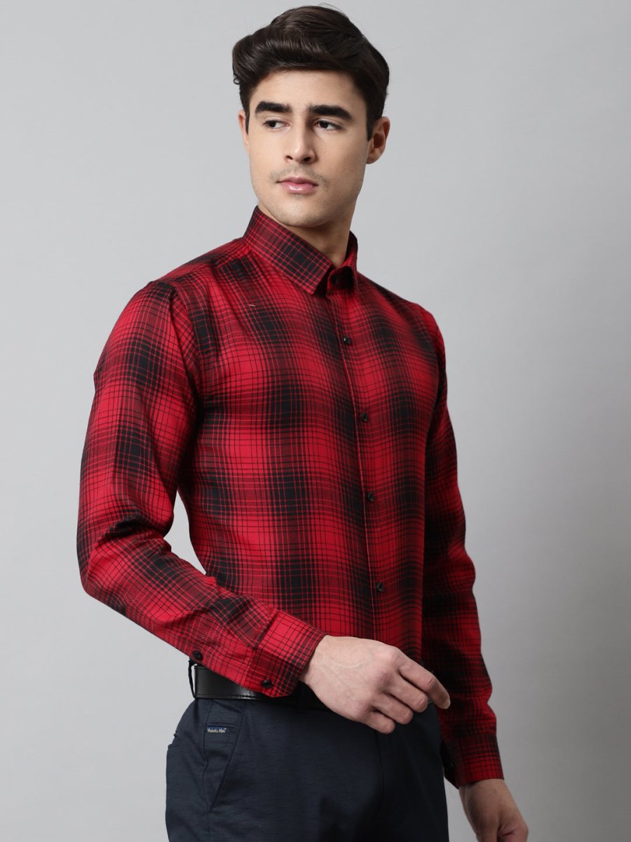Men Red Checks Regular Fit Cotton Formal Shirt - SF_859Red_S