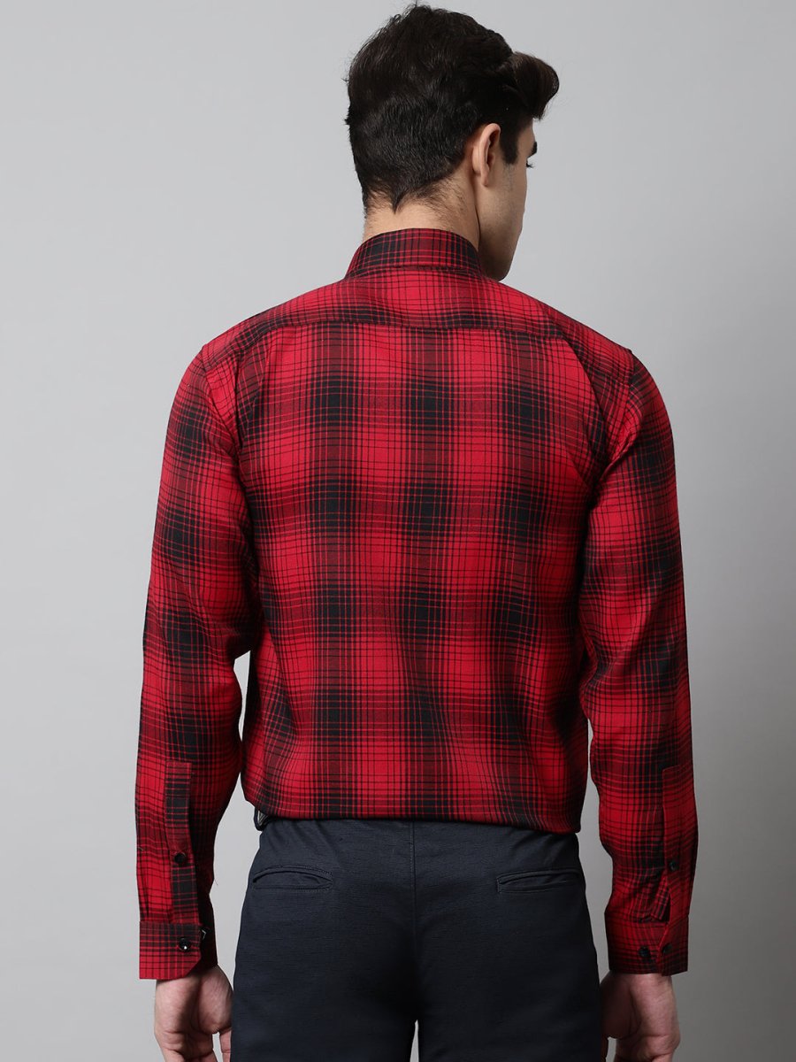 Men Red Checks Regular Fit Cotton Formal Shirt - SF_859Red_S