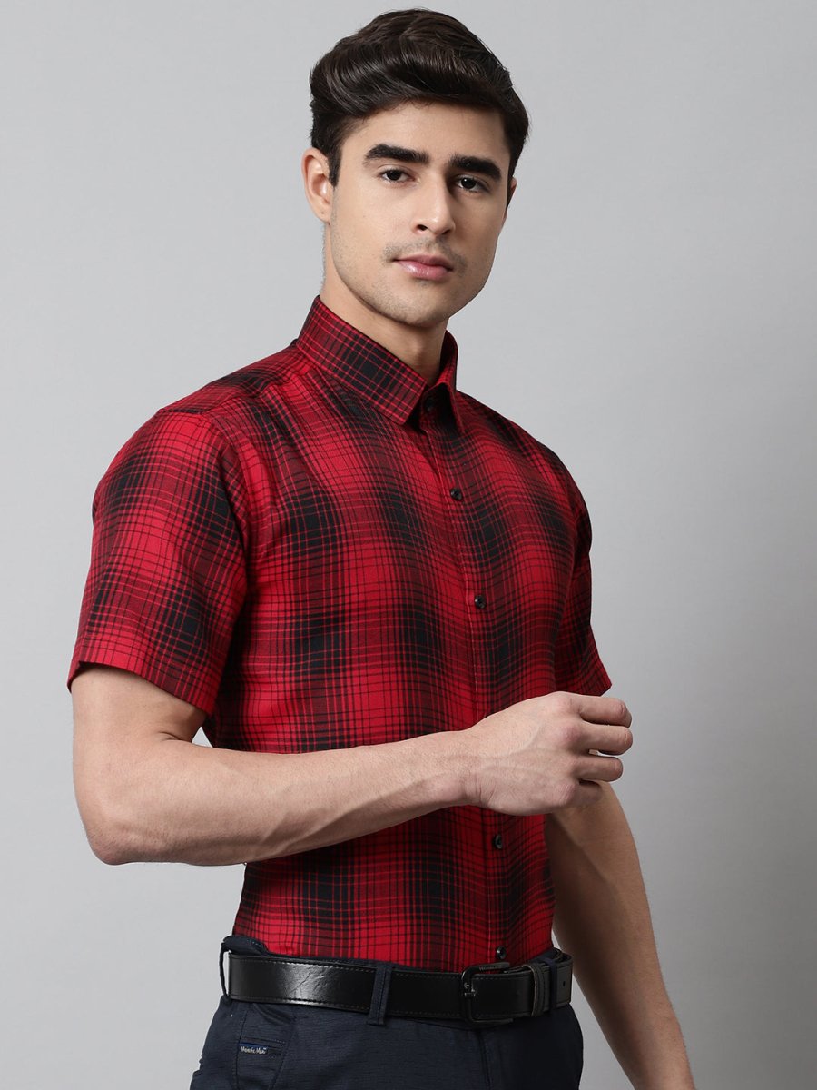 Men Red Checks Regular Fit Cotton Formal Shirt - SF_853Red_S