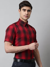 Men Red Checks Regular Fit Cotton Formal Shirt - SF_853Red_S