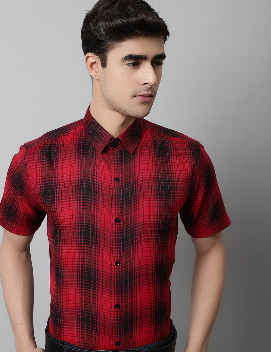 Men Red Checks Regular Fit Cotton Formal Shirt - SF_853Red_S
