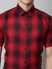 Men Red Checks Regular Fit Cotton Formal Shirt - SF_853Red_S
