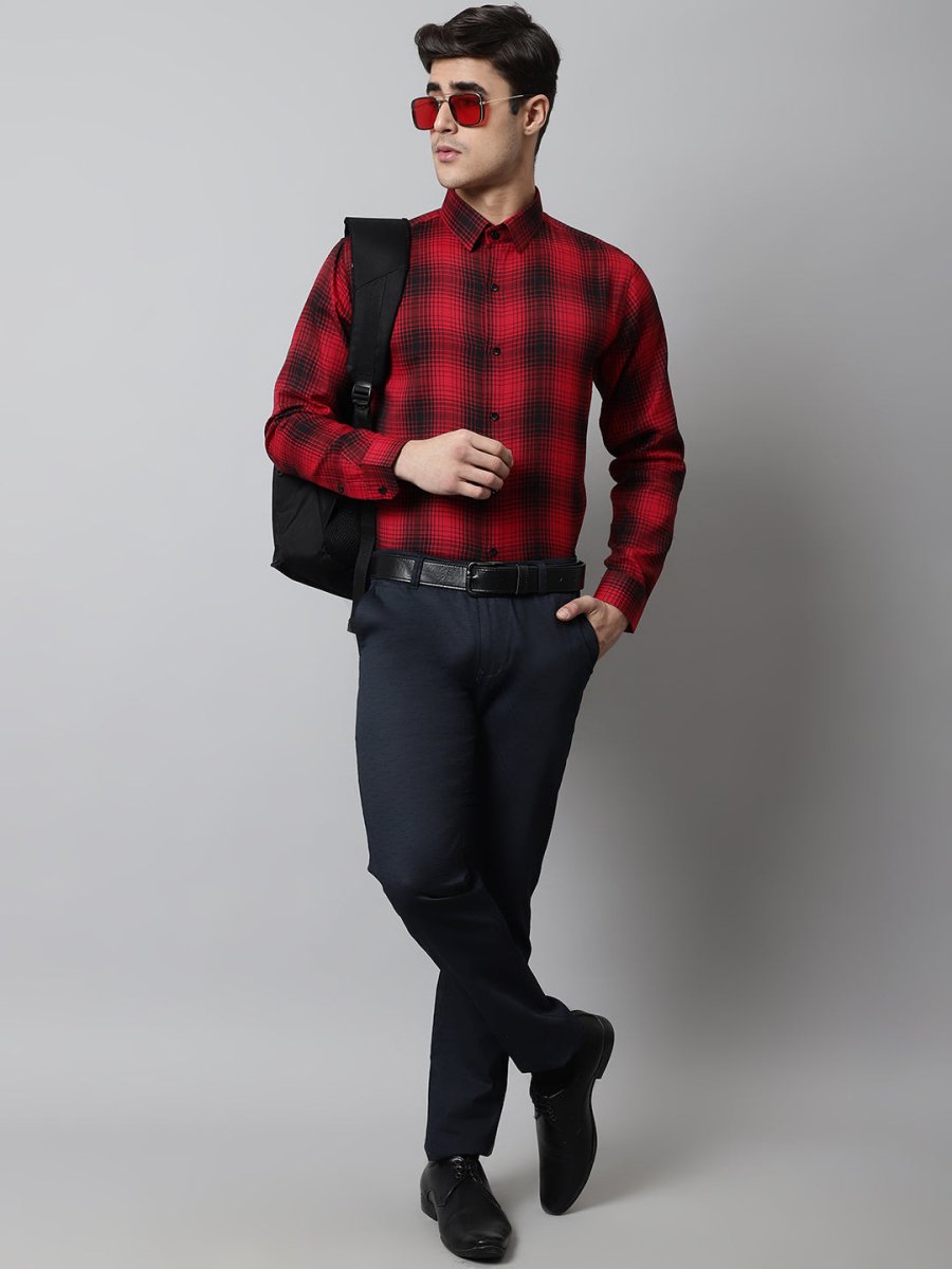 Men Red Checks Regular Fit Cotton Formal Shirt - SF_859Red_S