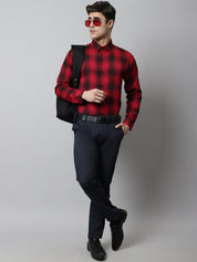 Men Red Checks Regular Fit Cotton Formal Shirt - SF_859Red_S