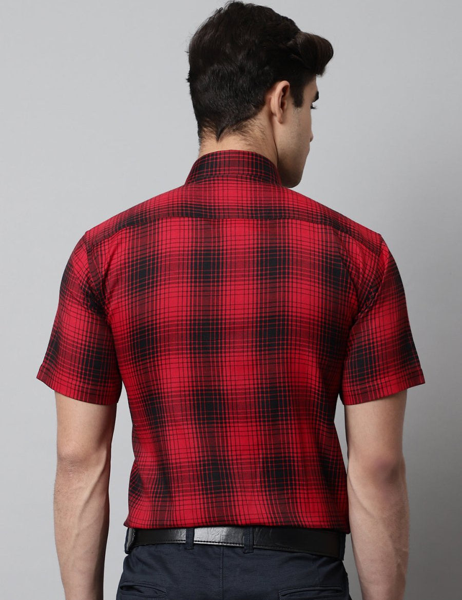 Men Red Checks Regular Fit Cotton Formal Shirt - SF_853Red_S