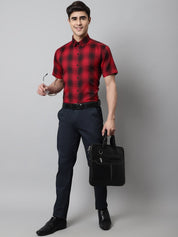 Men Red Checks Regular Fit Cotton Formal Shirt - SF_853Red_S